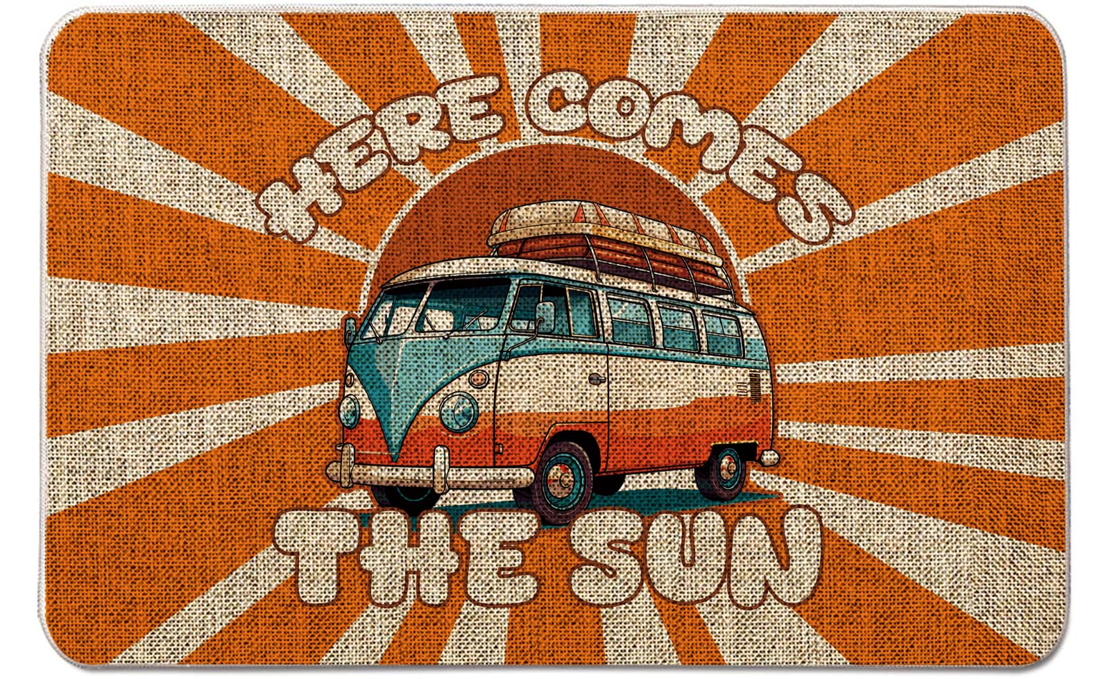 QIONG MENG Camping Door Mat Here Comes The Sun Welcome Mat Outdoor Summer Hippie Decor Camper Entrance Rug Farmhouse Home Kitchen Floor Front Doormats 17 x 27 Inch