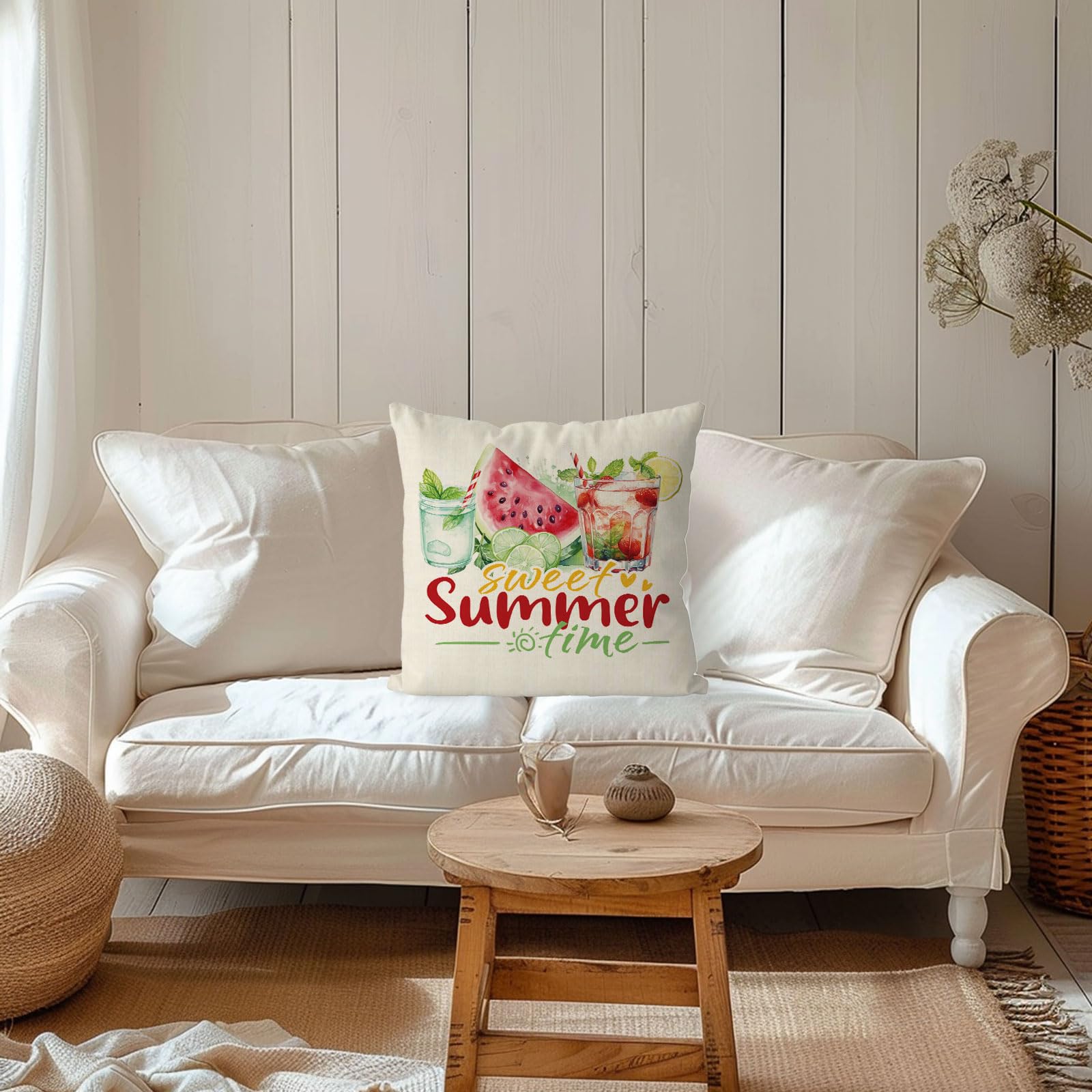 QIONG MENG Summer Pillow Covers 18x18 Inch Watermelon Throw Pillow Case Sweet Summer Time Cushion Case for Home Sofa Living Room Farmhouse Decorations