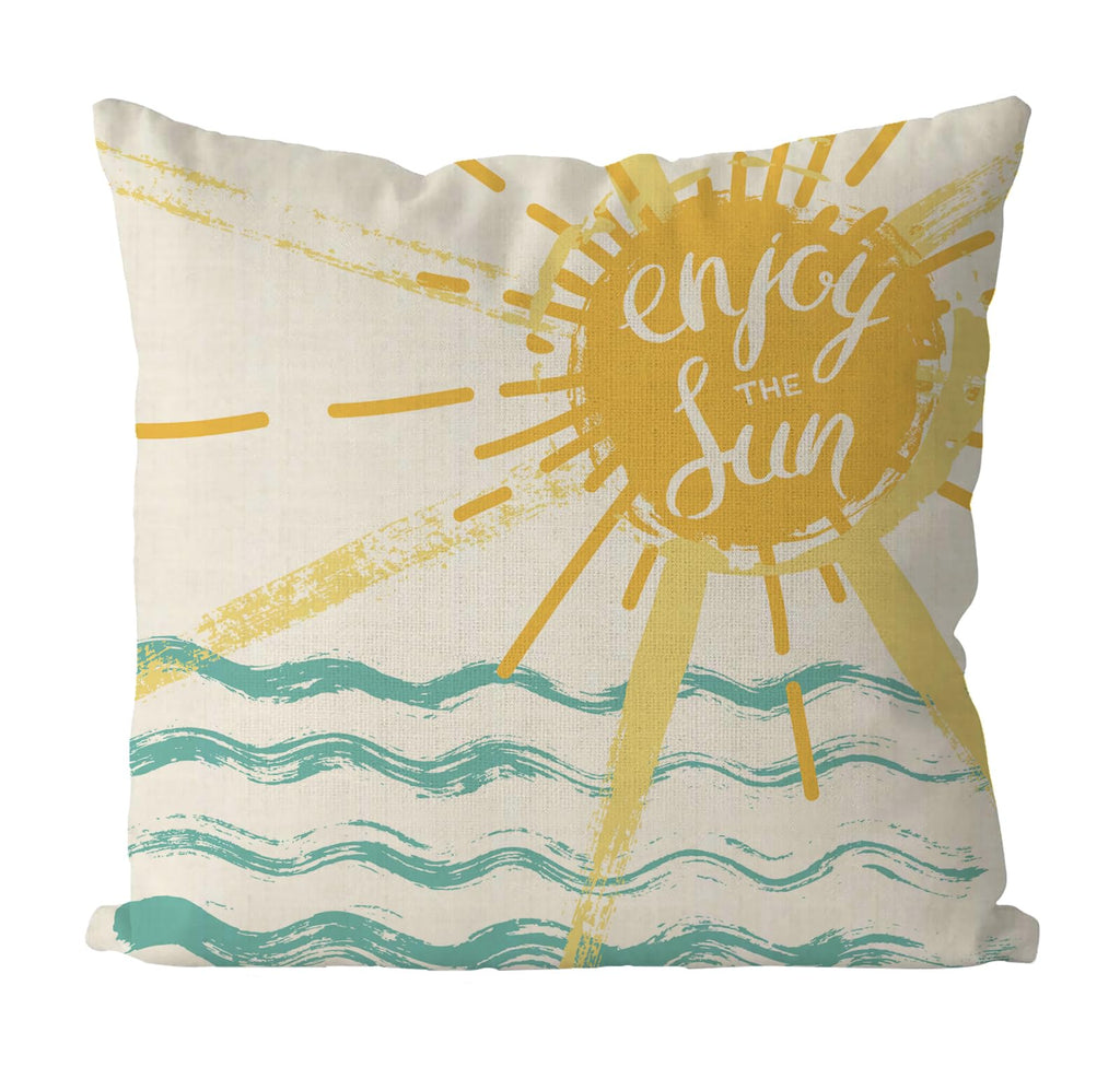 QIONG MENG Summer Pillow Covers 18x18 Inch Enjoy The Sun Throw Pillow Case Summer Cushion Case for Home Sofa Living Room Farmhouse Decorations
