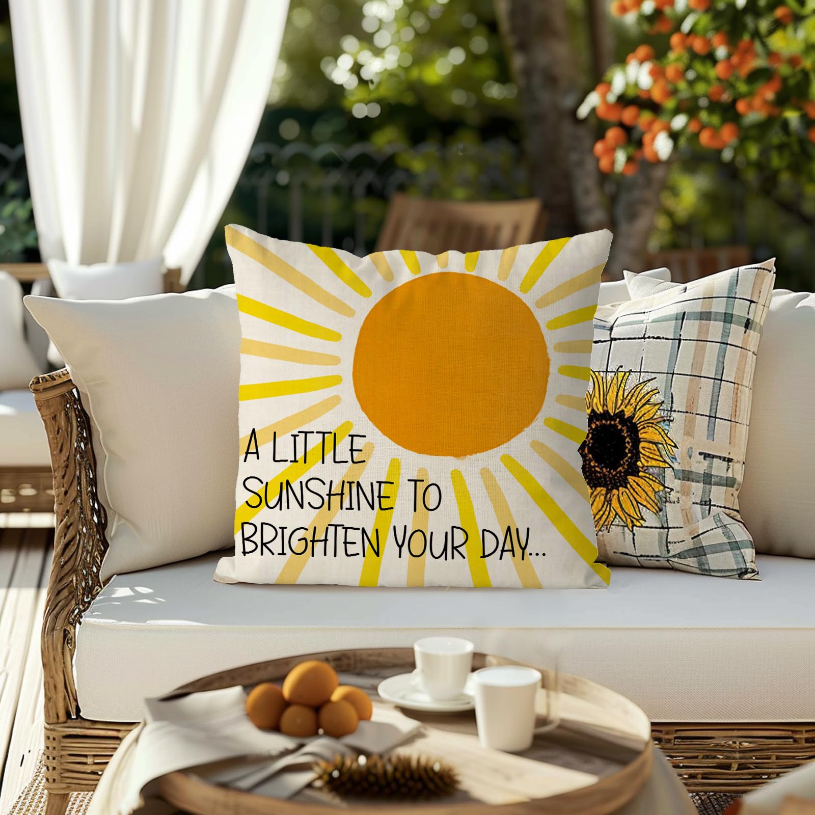 QIONG MENG Grandmother Gifts Pillow Covers 18x18 Inch A Little Sunshine to Brighten Your Day Gift Throw Pillow Case Summer Cushion Case for Home Sofa Living Room Farmhouse Decorations