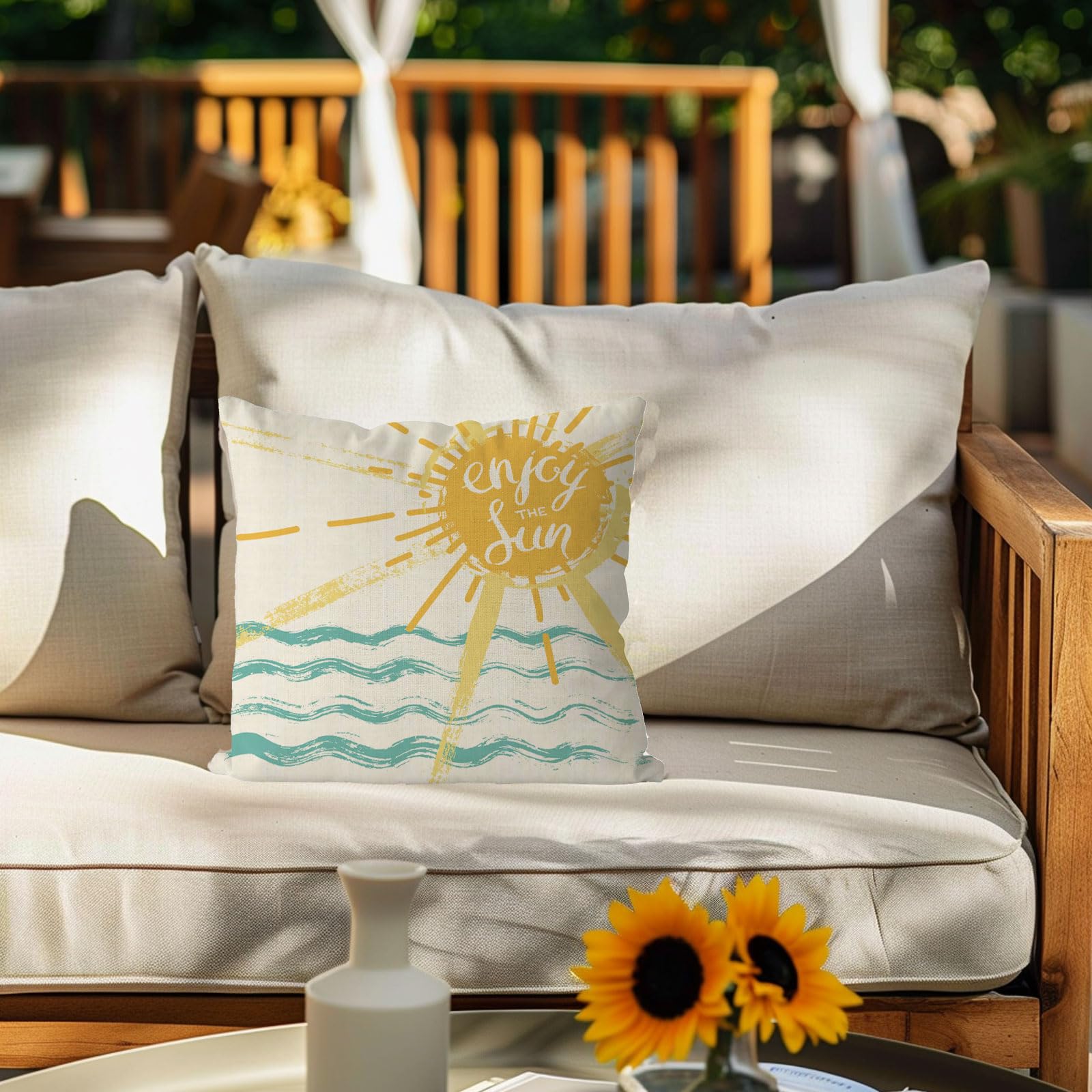 QIONG MENG Summer Pillow Covers 18x18 Inch Enjoy The Sun Throw Pillow Case Summer Cushion Case for Home Sofa Living Room Farmhouse Decorations