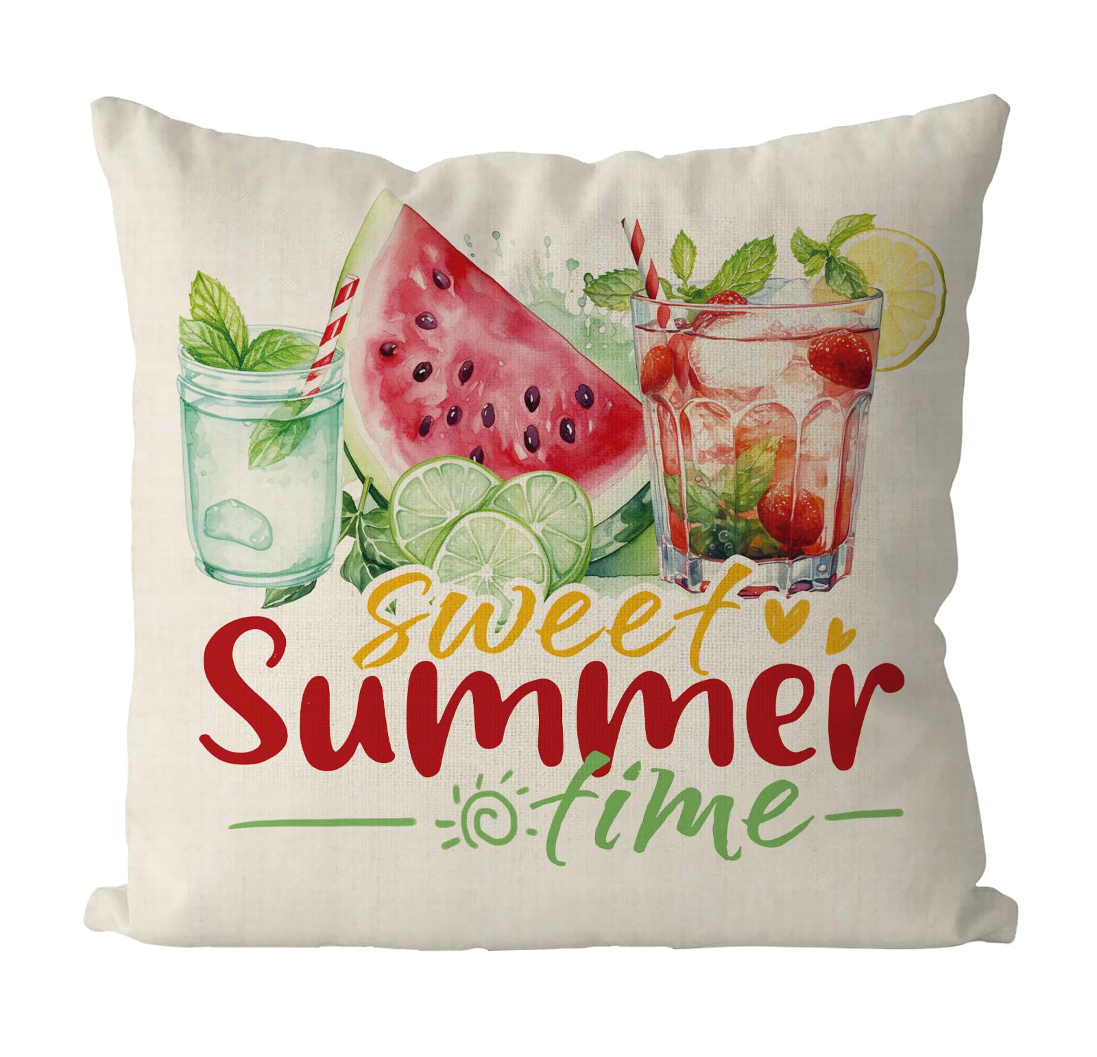 QIONG MENG Summer Pillow Covers 18x18 Inch Watermelon Throw Pillow Case Sweet Summer Time Cushion Case for Home Sofa Living Room Farmhouse Decorations