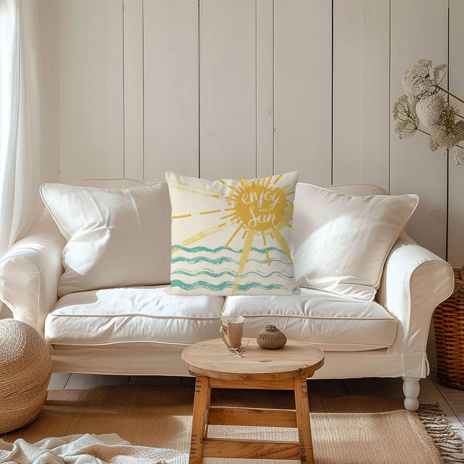 QIONG MENG Summer Pillow Covers 18x18 Inch Enjoy The Sun Throw Pillow Case Summer Cushion Case for Home Sofa Living Room Farmhouse Decorations