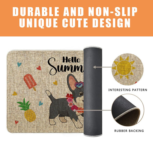 QIONG MENG Summer Door Mat French Bulldog Welcome Mat Outdoor Summer Dog Entrance Rug Farmhouse Home Kitchen Floor Front Doormats 17 x 27 Inch