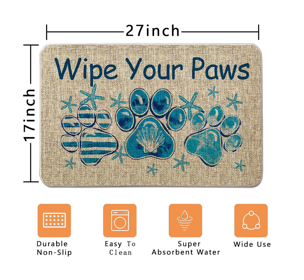 QIONG MENG Wipe Your Paws Doormat Outdoor Coastal Decor Beach Welcome Mat Blue Entrance Rugs Farmhouse Home Kitchen Floor Front Door Mat 17 x 27 Inch