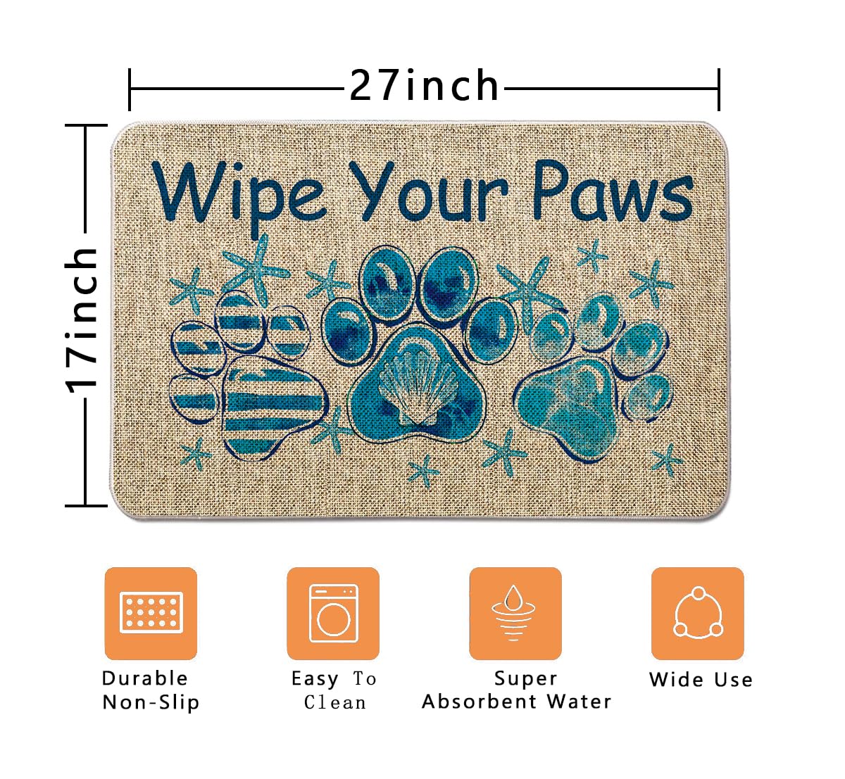 QIONG MENG Wipe Your Paws Doormat Outdoor Coastal Decor Beach Welcome Mat Blue Entrance Rugs Farmhouse Home Kitchen Floor Front Door Mat 17 x 27 Inch