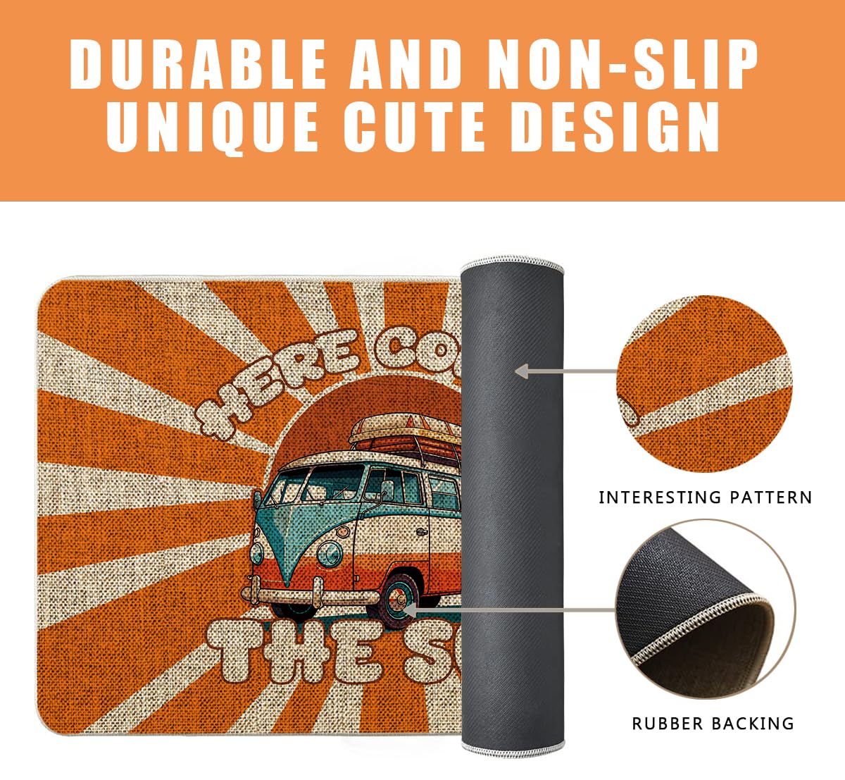 QIONG MENG Camping Door Mat Here Comes The Sun Welcome Mat Outdoor Summer Hippie Decor Camper Entrance Rug Farmhouse Home Kitchen Floor Front Doormats 17 x 27 Inch