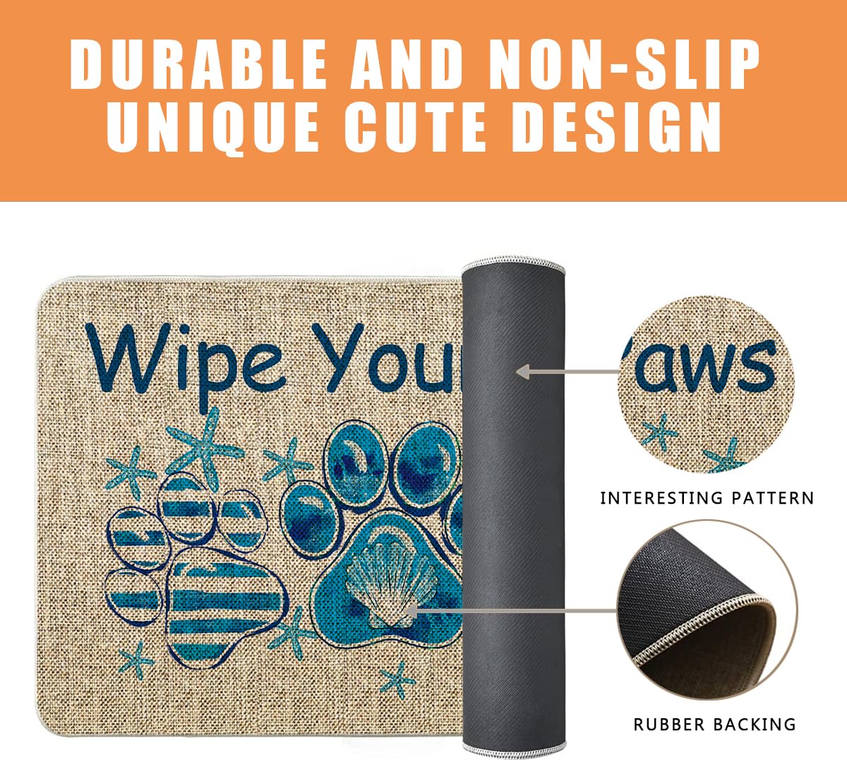 QIONG MENG Wipe Your Paws Doormat Outdoor Coastal Decor Beach Welcome Mat Blue Entrance Rugs Farmhouse Home Kitchen Floor Front Door Mat 17 x 27 Inch