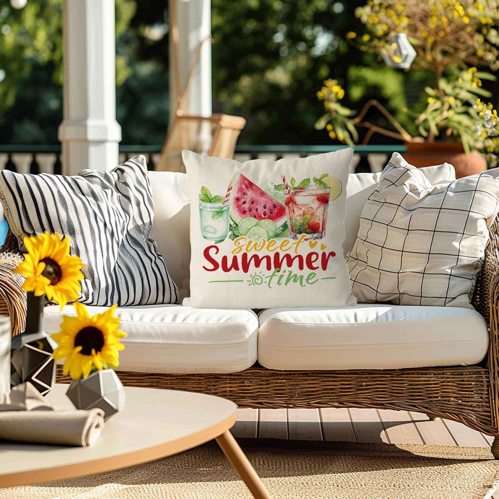 QIONG MENG Summer Pillow Covers 18x18 Inch Watermelon Throw Pillow Case Sweet Summer Time Cushion Case for Home Sofa Living Room Farmhouse Decorations
