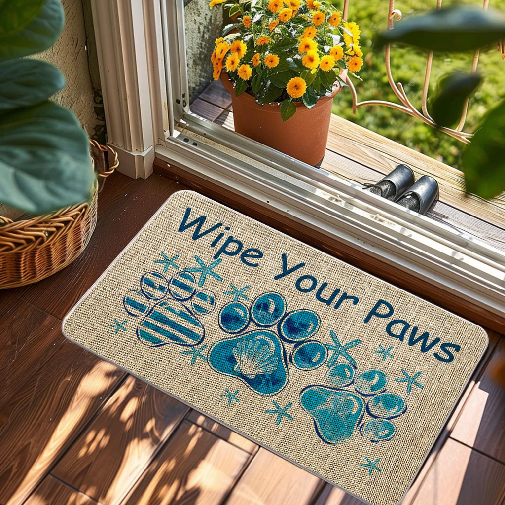 QIONG MENG Wipe Your Paws Doormat Outdoor Coastal Decor Beach Welcome Mat Blue Entrance Rugs Farmhouse Home Kitchen Floor Front Door Mat 17 x 27 Inch