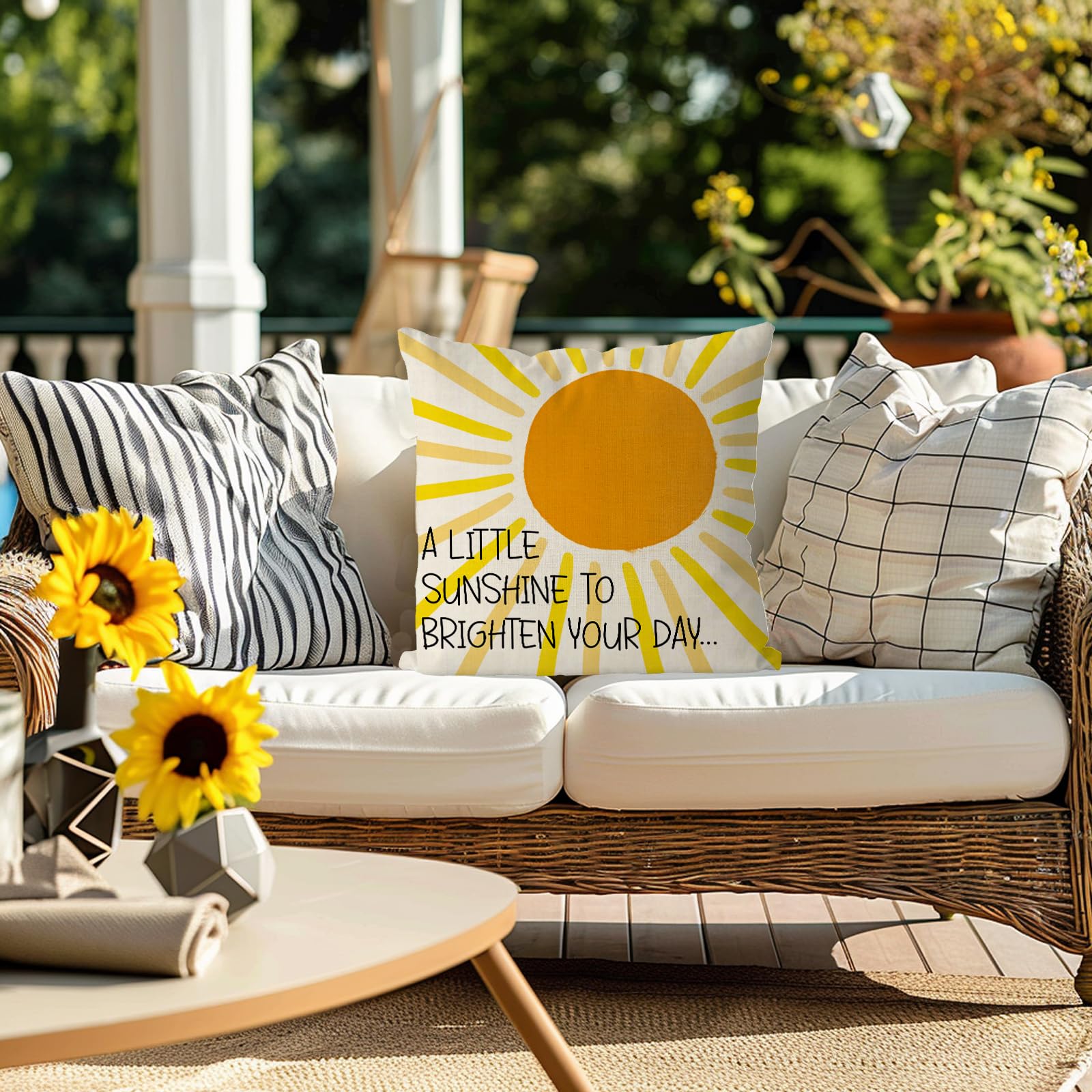 QIONG MENG Grandmother Gifts Pillow Covers 18x18 Inch A Little Sunshine to Brighten Your Day Gift Throw Pillow Case Summer Cushion Case for Home Sofa Living Room Farmhouse Decorations